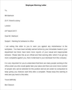 warning letter to employee employee warning letter template min