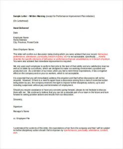 warning letter to employee employee written warning letter template