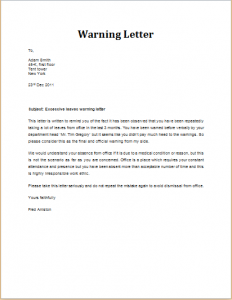 warning letter to employee excessive leaves warning letter