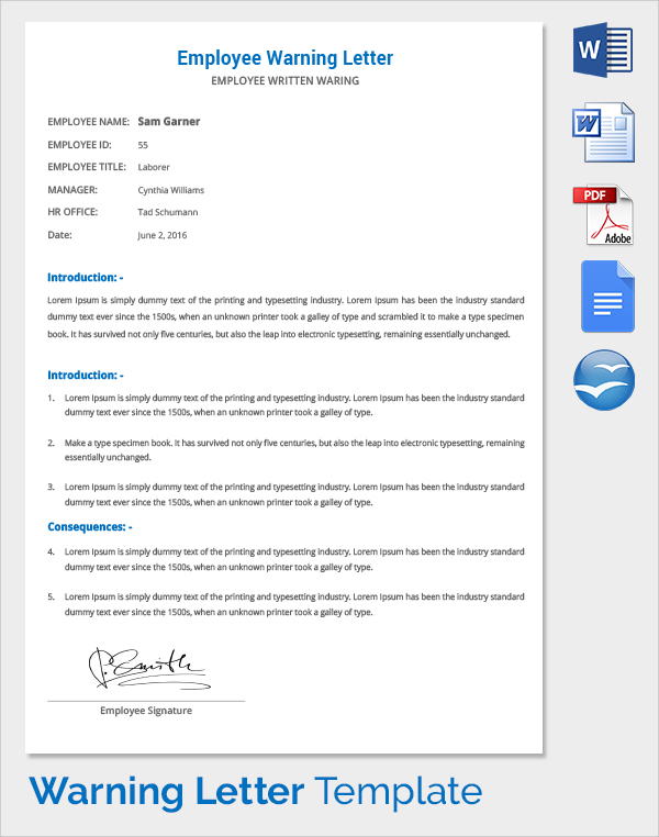 warning letter to employee