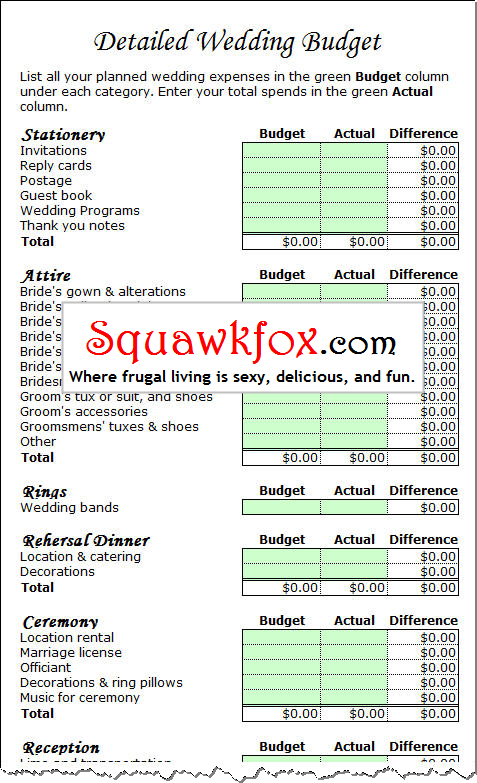 wedding budget worksheet