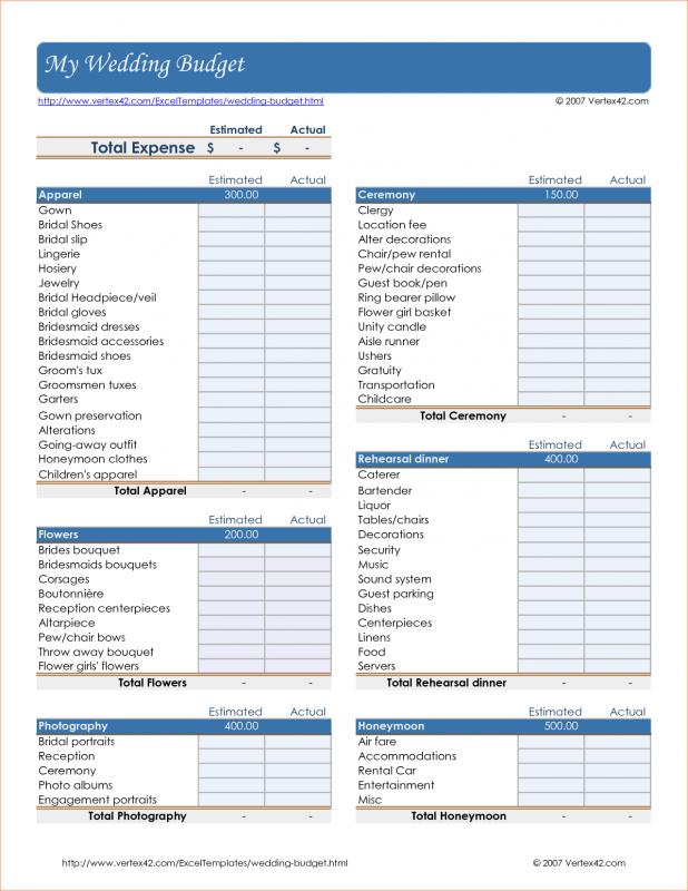 wedding budget worksheet