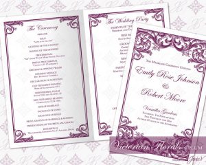 wedding ceremony template diy printable wedding ceremony program template printable ceremony program foldover victorian florals in plum