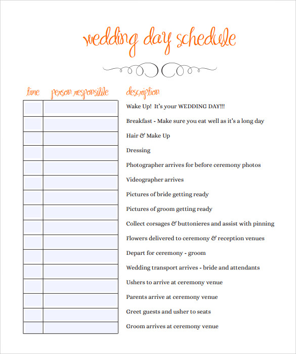 Wedding Day Schedule Template Template Business