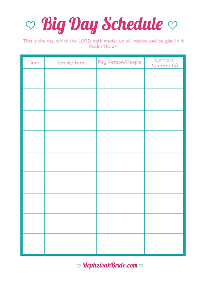 wedding day schedule templates