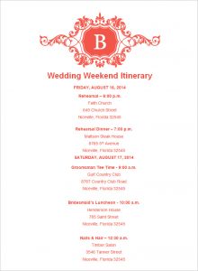 wedding itinerary template example wedding itinerary template download