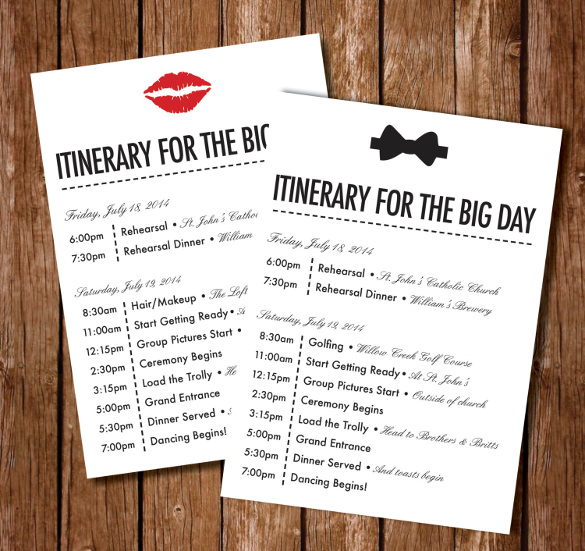 wedding itinerary template