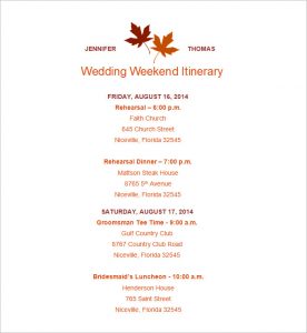 wedding itinerary template wedding itinerary template free download