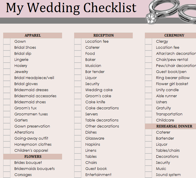 wedding list template