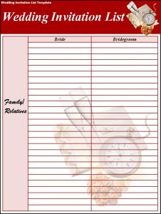 wedding list template wedding invitation list template