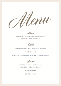 wedding menu samples luxe menu x