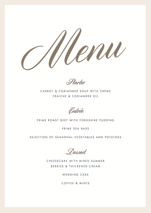 wedding menu samples