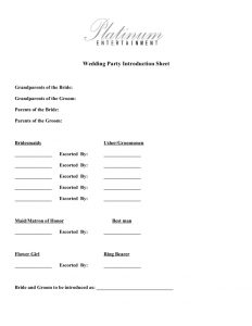 wedding order of service template wedding party intro sheet