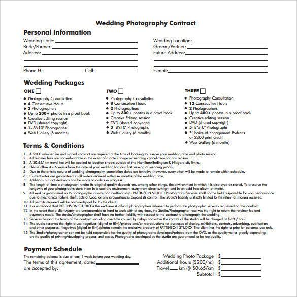 wedding photography contract pdf