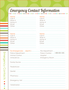 wedding plan templates emergency contact template