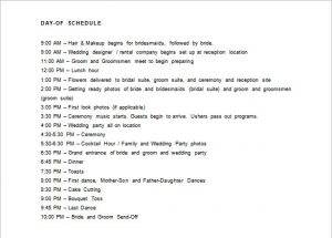wedding planner template free wedding day schedule template in word doc