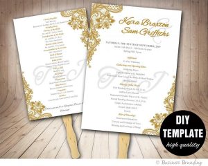 wedding program fans template gold wedding program fan template diy instant download printable wedding fan programgold wedding fan programclassic weddinggold program