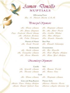 wedding programme design wedding entourage doves