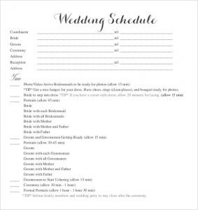 wedding schedule template blank wedding schedule template for download