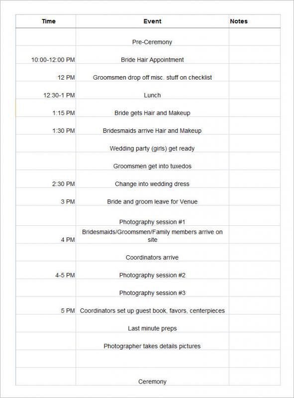 wedding schedule template