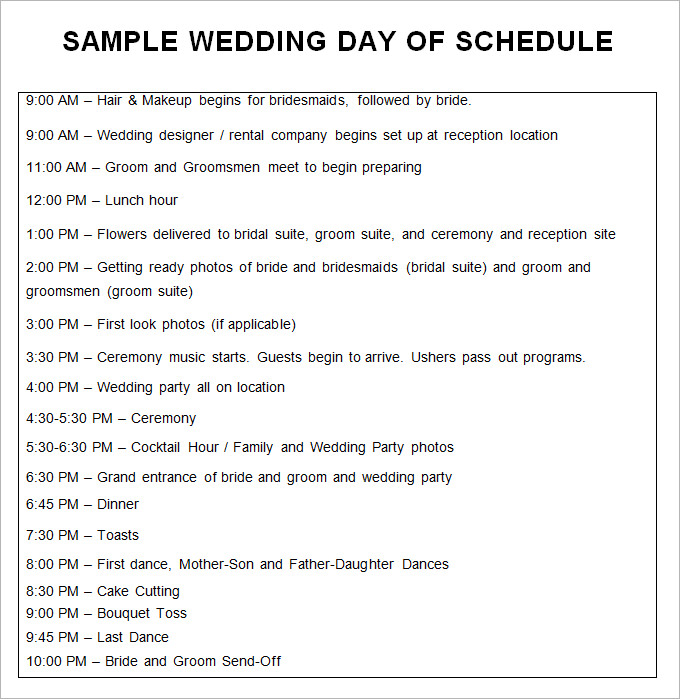 wedding schedule templates