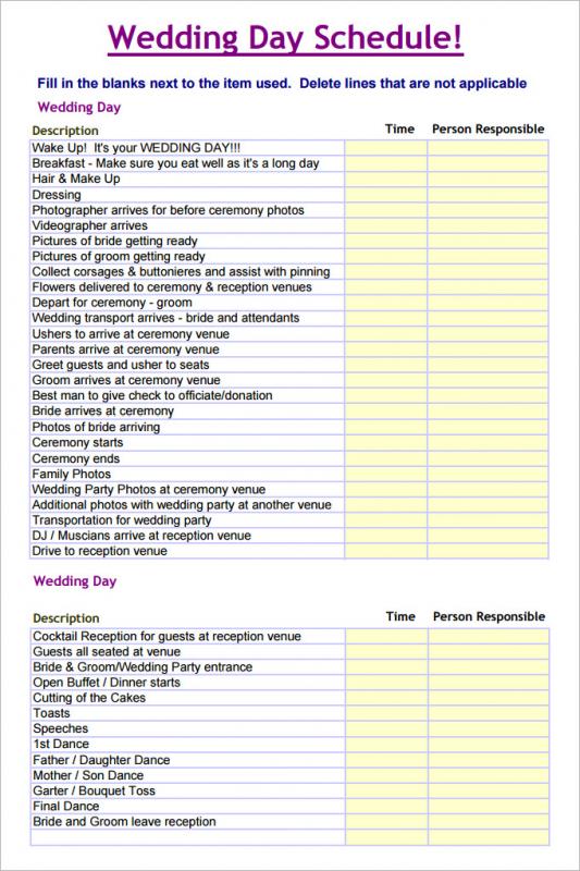 wedding schedule templates