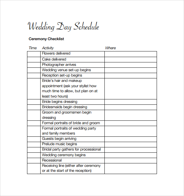 wedding schedule templates