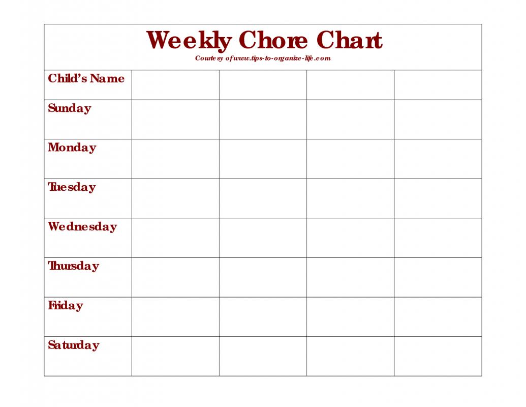 Weekly Chore Chart Template For Adults