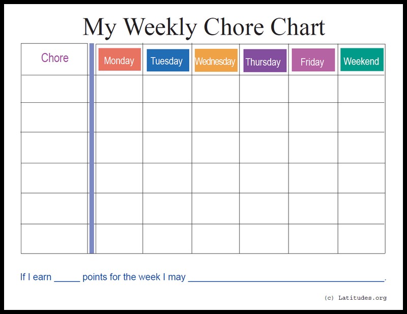 Weekly Chore Chart Template Template Business