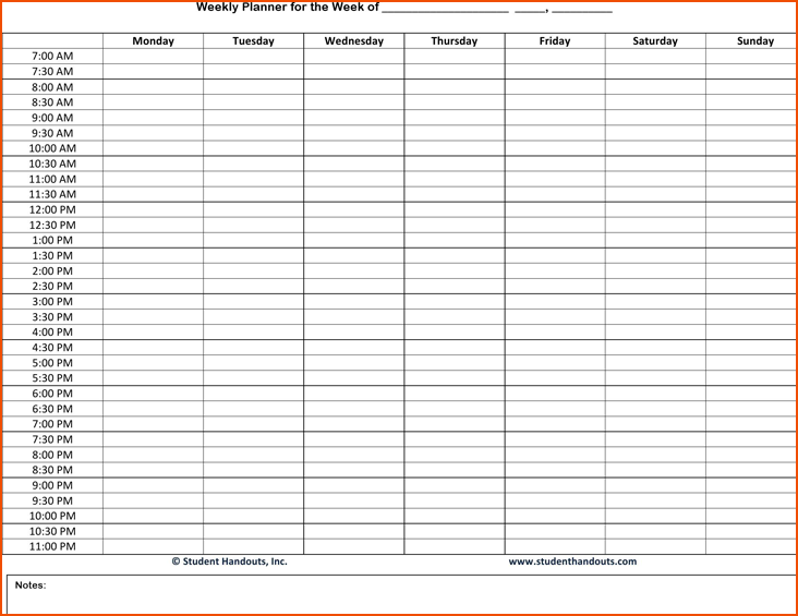 weekly hourly planner