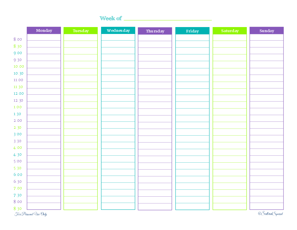 Weekly Hourly Planner Template Business