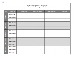 weekly lesson plan template lesson plan template updated