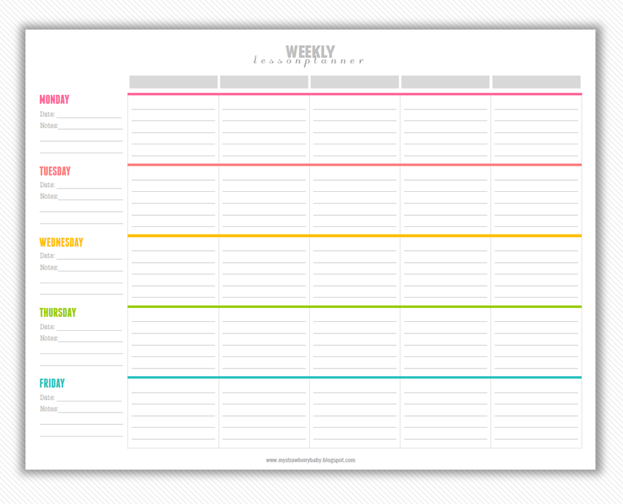 Printable Weekly Lesson Plan Template