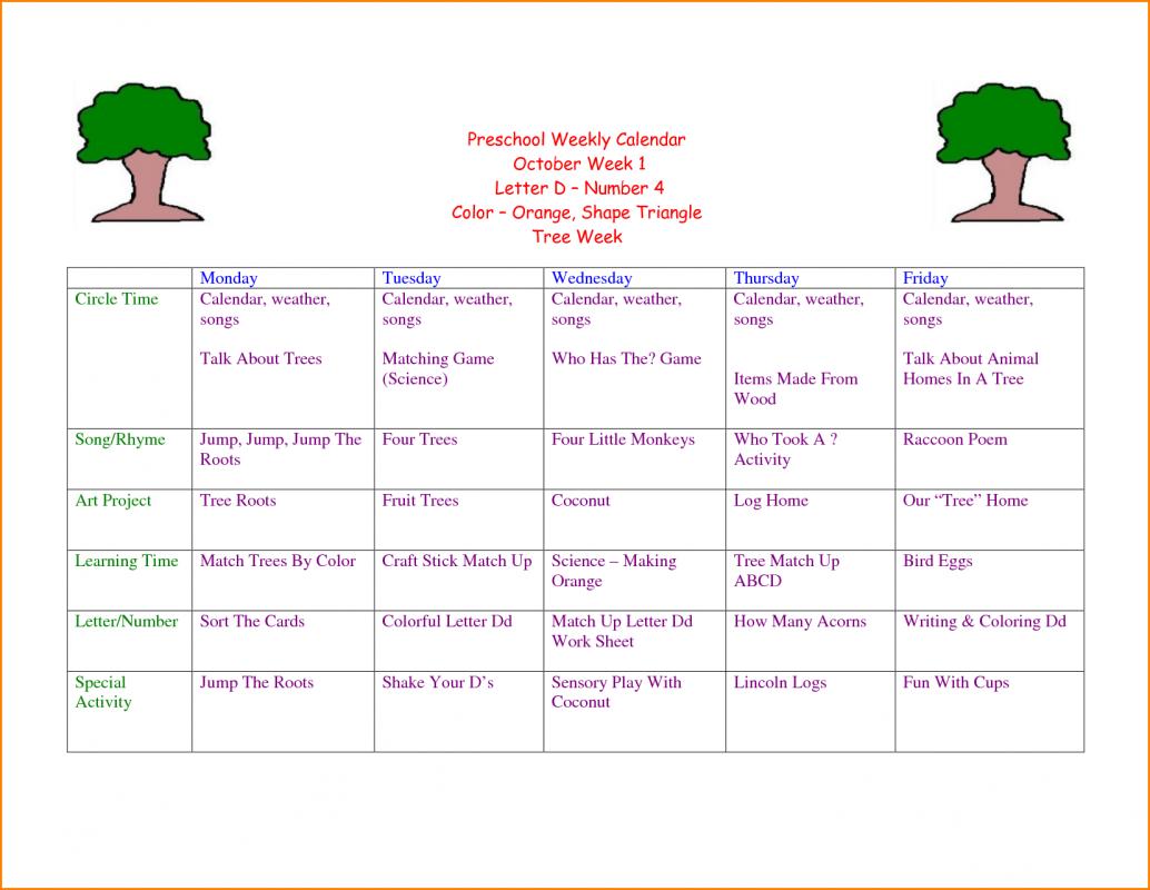 weekly lesson plan template word