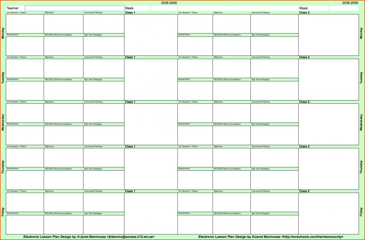 weekly lesson plan template word