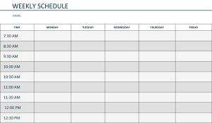 weekly schedule template word monday to friday weekly schedule template