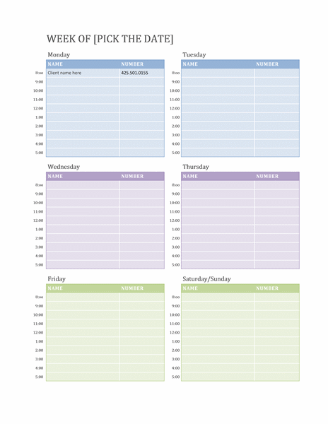 weekly calendar template microsoft word