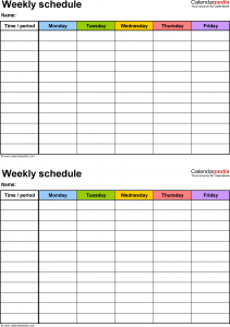 weekly schedule template word weekly class schedule