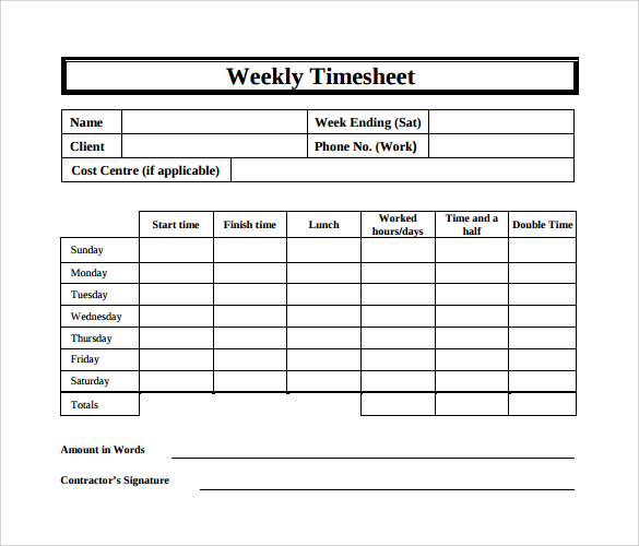 Weekly Time Card Template Simple Time Sheet Emmamcintyrephotography