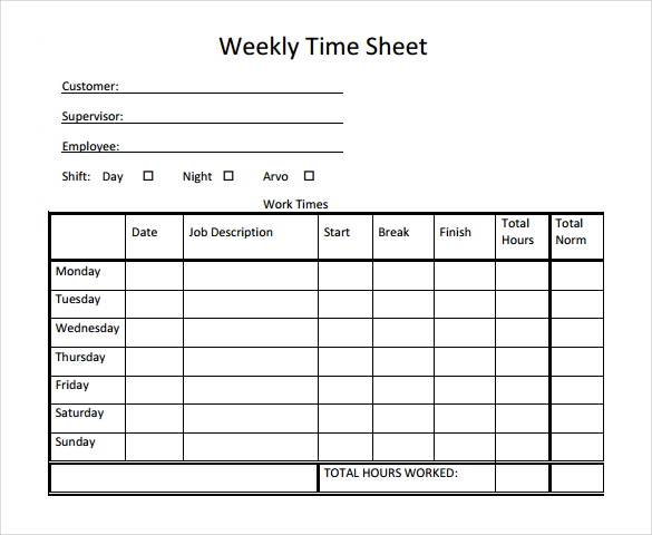 Weekly Time Sheet Template Free