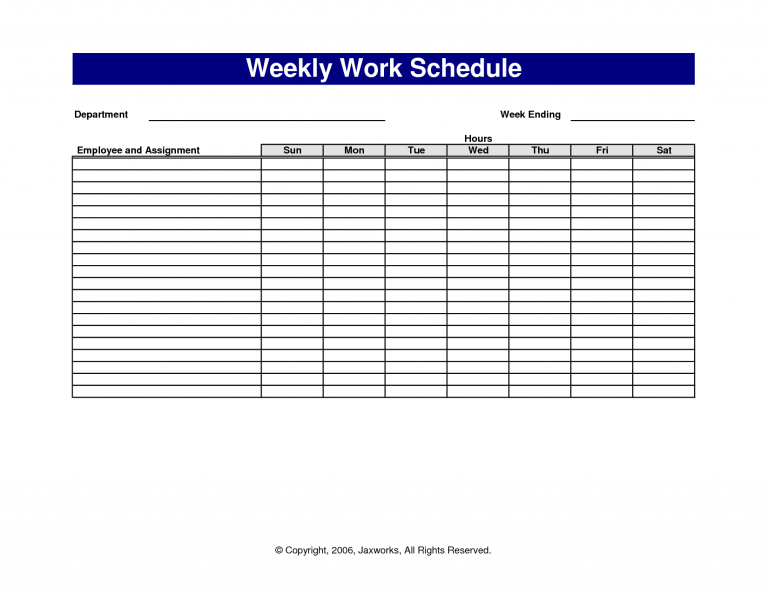 Weekly work schedule Word template
