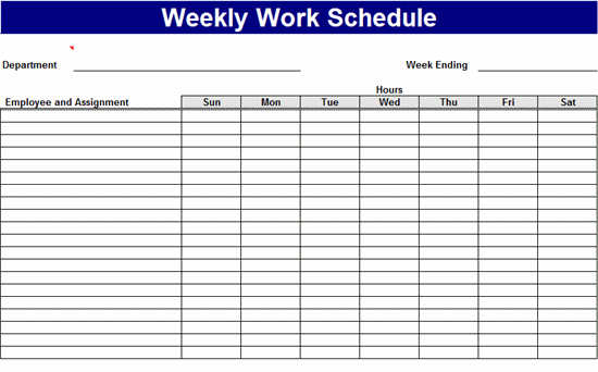 weekly work schedule template