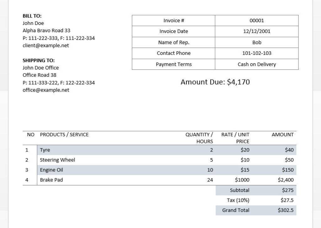 word receipt template