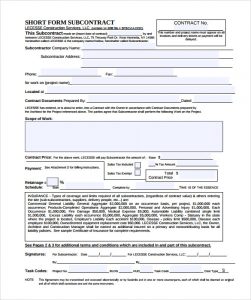 work contract template subcontractor contract template pdf