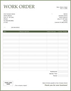 work order template work order sample