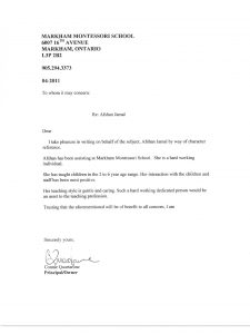 work recommendation letter letter markham montessori