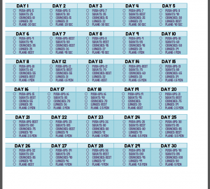 workout calendar free day workout challenge template