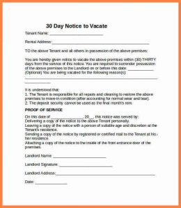 written notice to vacate day notice to vacate letter template day notice letter tovacate to print