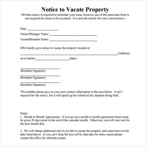 written notice to vacate notice to vacate property