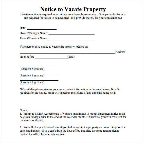 Written Notice To Vacate Template Business